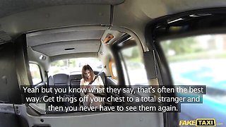 Backseat fuck in the missionary pose with a hot brunette Anna Joy