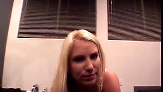 Young blonde teen gives a juicy blowjob and eats all the cum