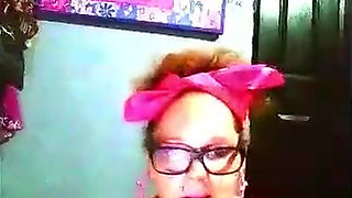 Pink rubber glove pussy fingering