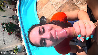 Wet Big Ass Brunette Gets Face Fucked by the Pool