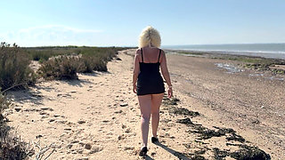 Stripping Out of My Little Black Mini Dress on the Beach and Then Playing with My Body in the Open